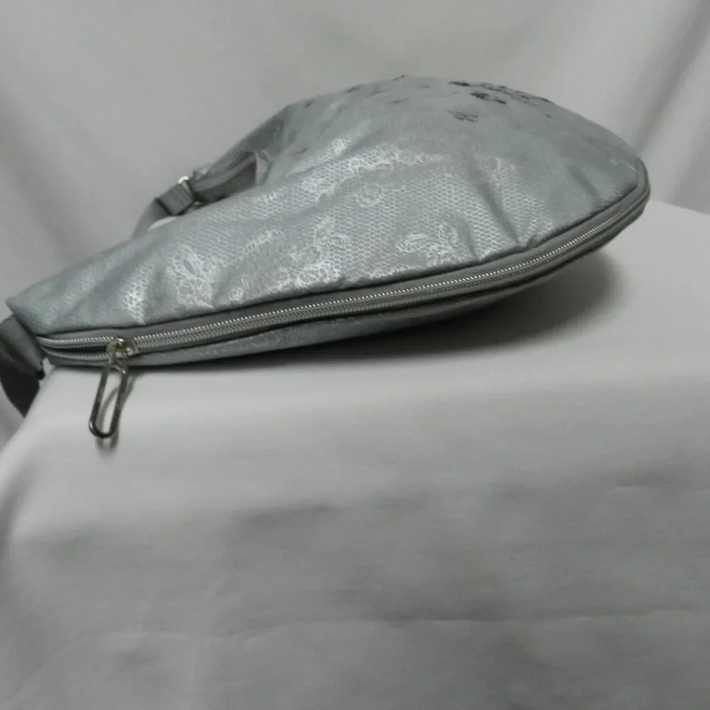 LeSportSac Sequin large Hobo bag purse zip top adjustable Expandable gray NEW